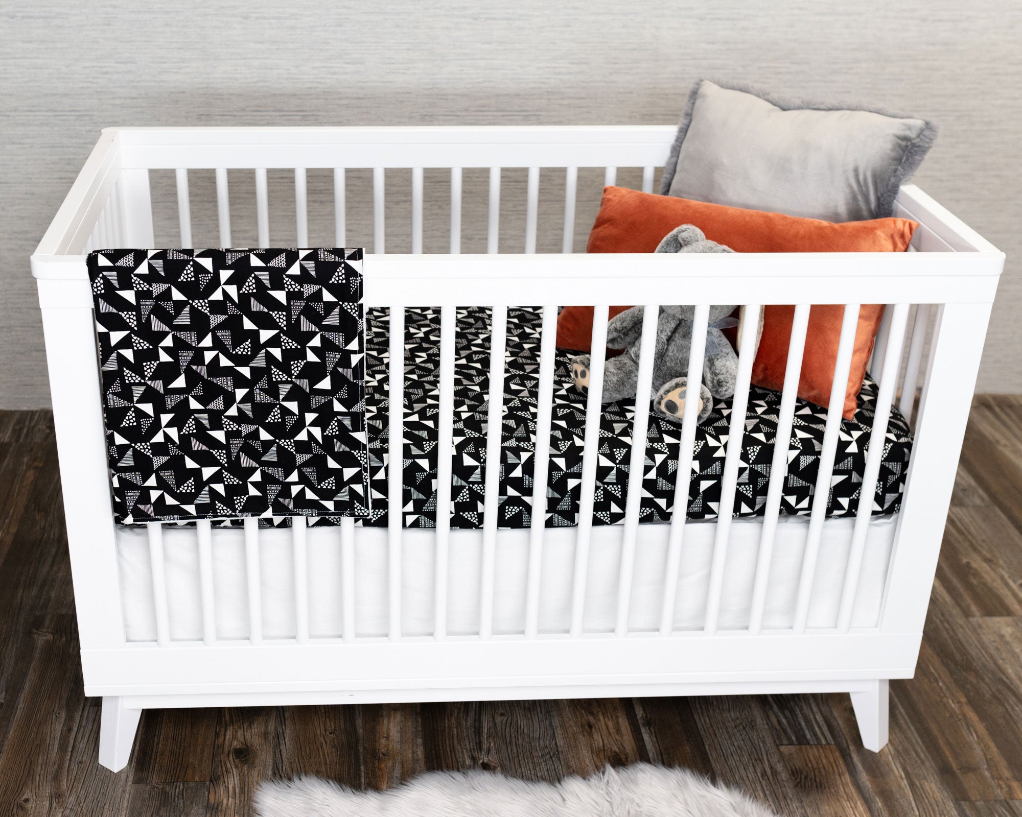 Pinwheels - Classic Nursery Bedding Set - Multi-Pinwheels on Black - Olli+Lime